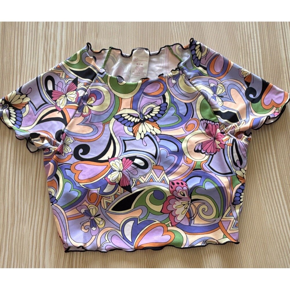 New boundaries Butterfly 60’s PrintM(7-9) Crop Top Ruffles Shirt